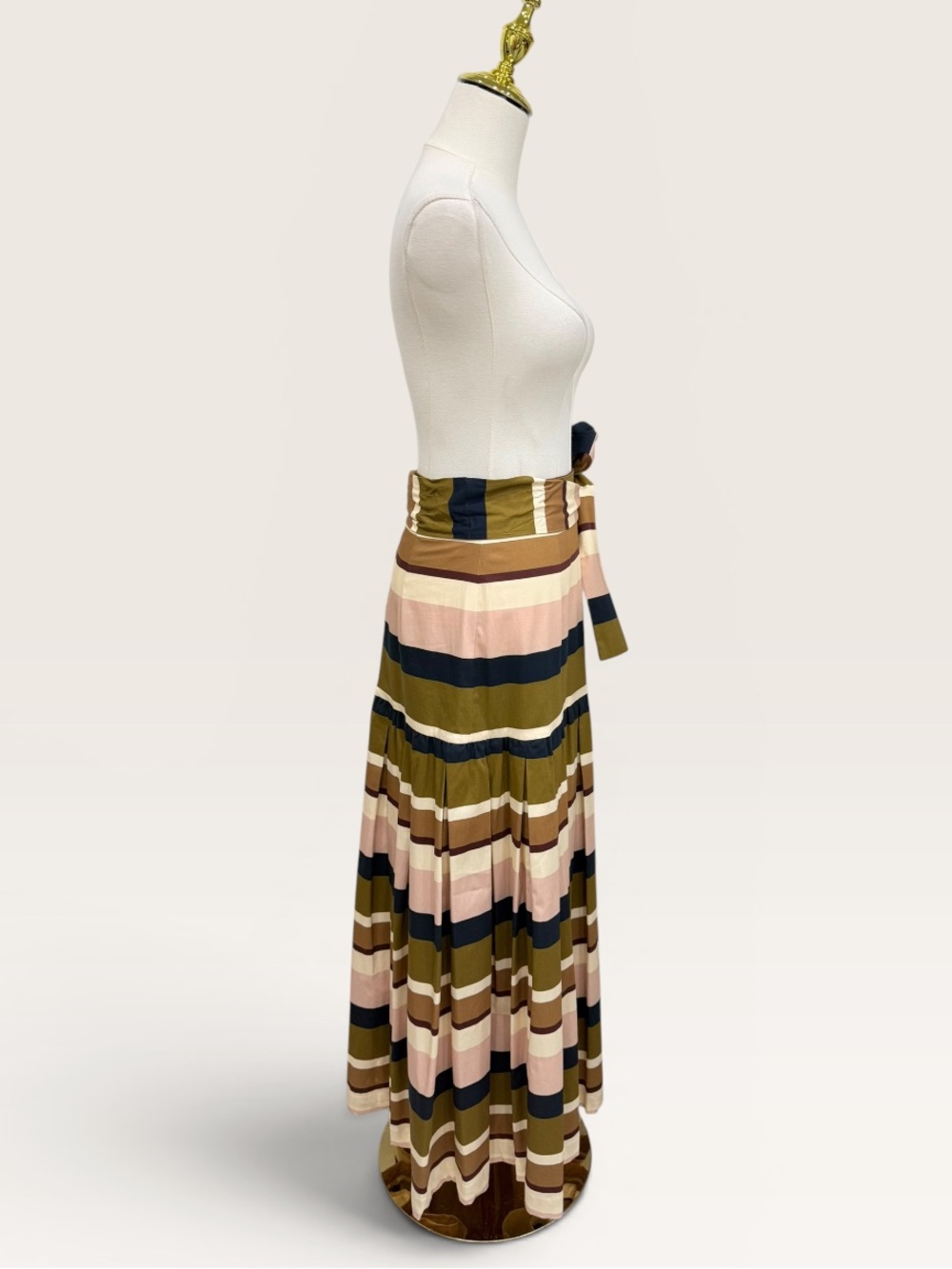 ANTONIO MELANI Striped Pink, Olive & Navy Midi Skirt with Side Bow - Picture 7 of 13